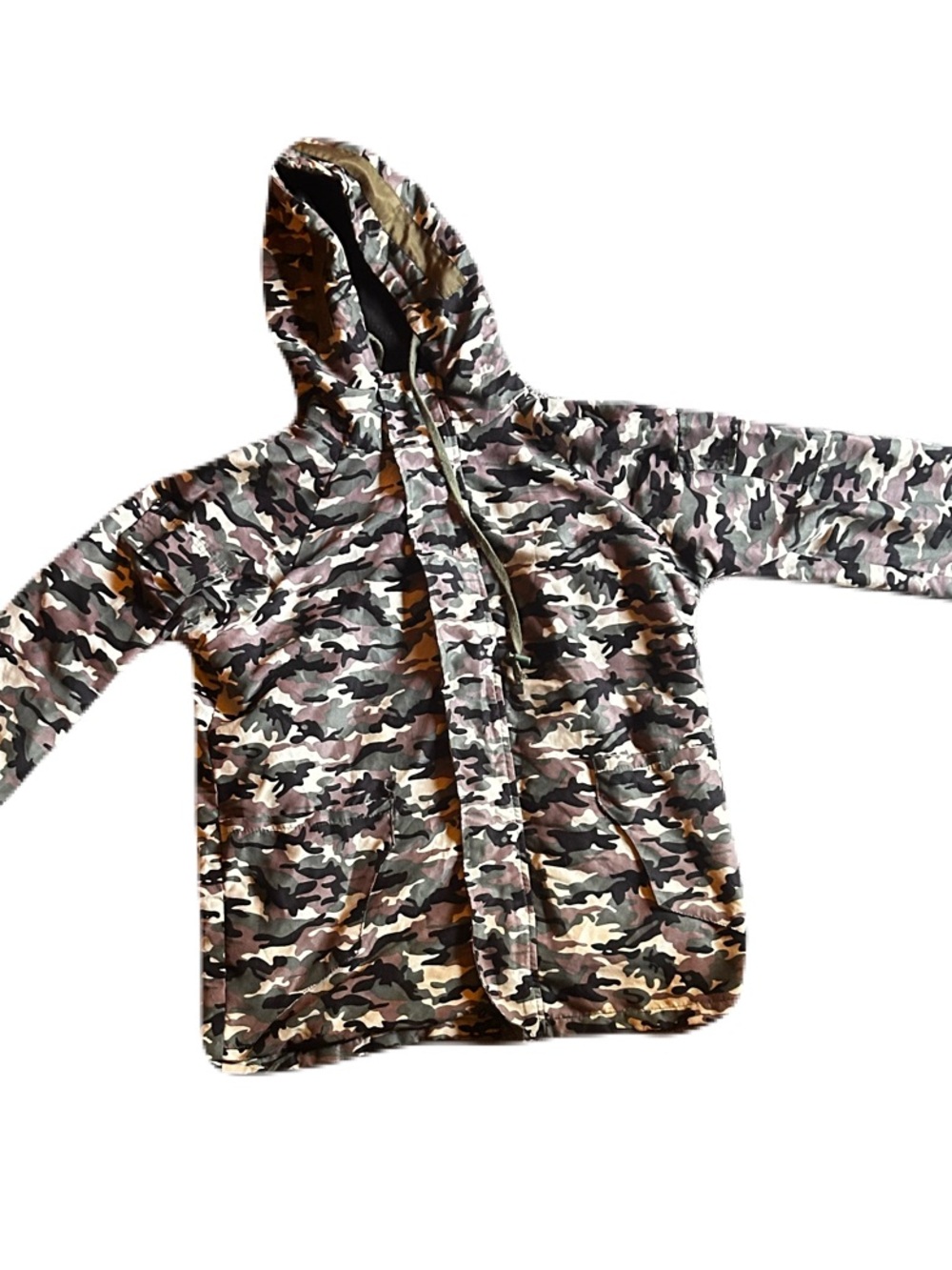 Camo Hooded Zip-Up Jacket in Olive, Brown & Black